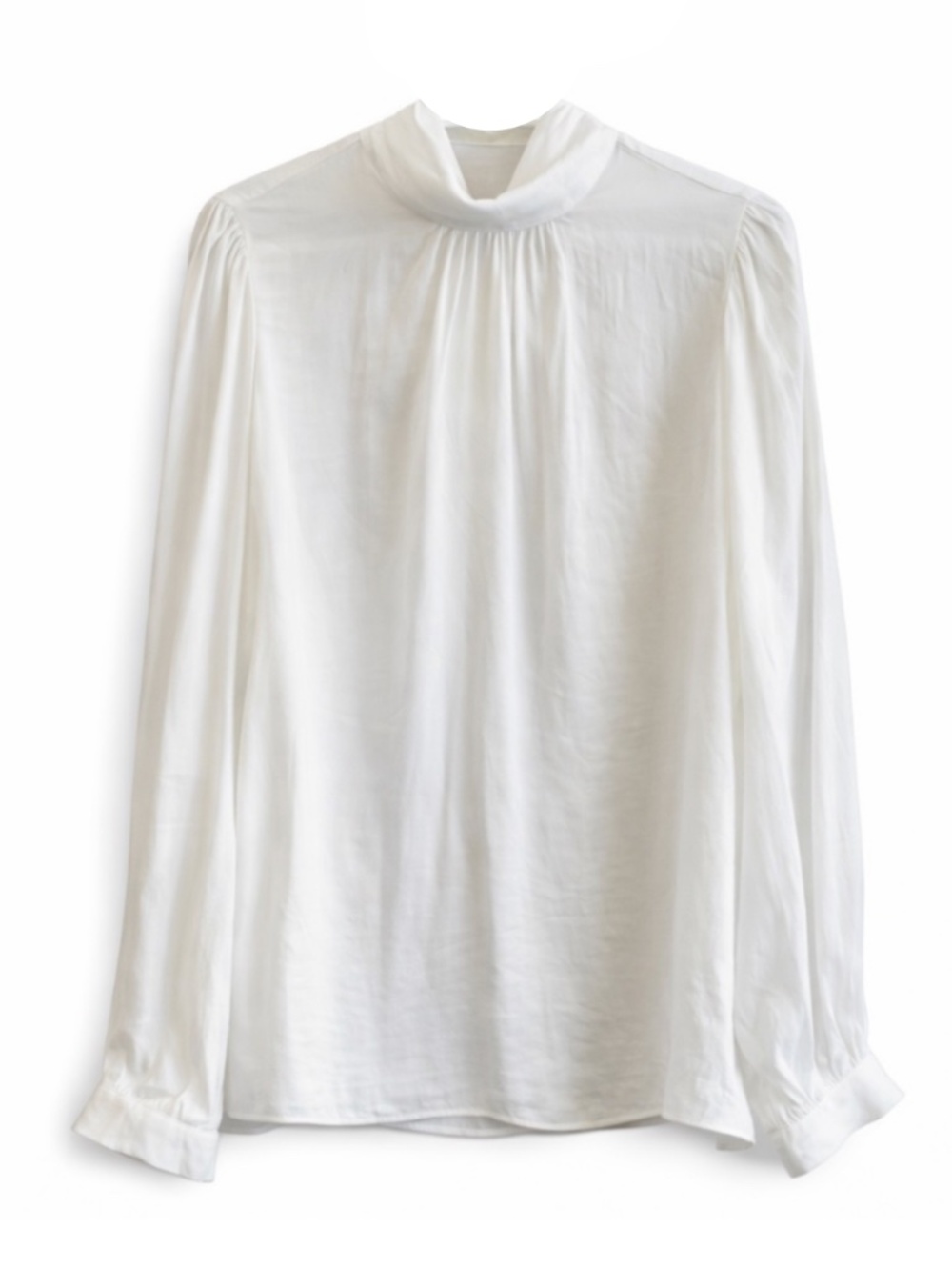 Naked Zebra White Silky High Neck Blouse & Billowy Sleeves – Small EUC